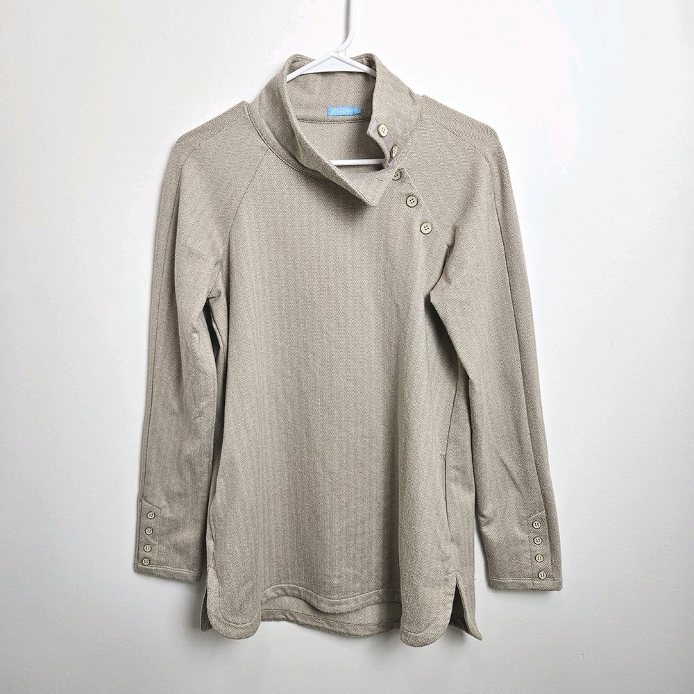 J McLaughlin Marisa Top Womens Sz S Beige Herringbone Pullover Stretch Funnel